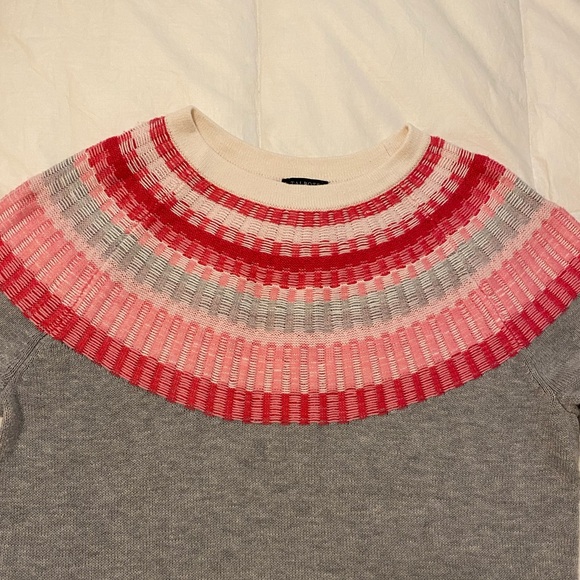 Talbots Pink & Grey Rib Yoke Fair Isle Crewneck PM Sweater - Picture 5 of 8